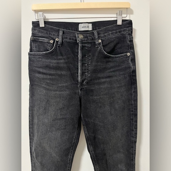 Agolde Riley High Rise Crop Black Jeans Panoramic - Picture 3 of 14